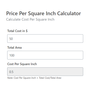Price Per Square Inch Calculator Example